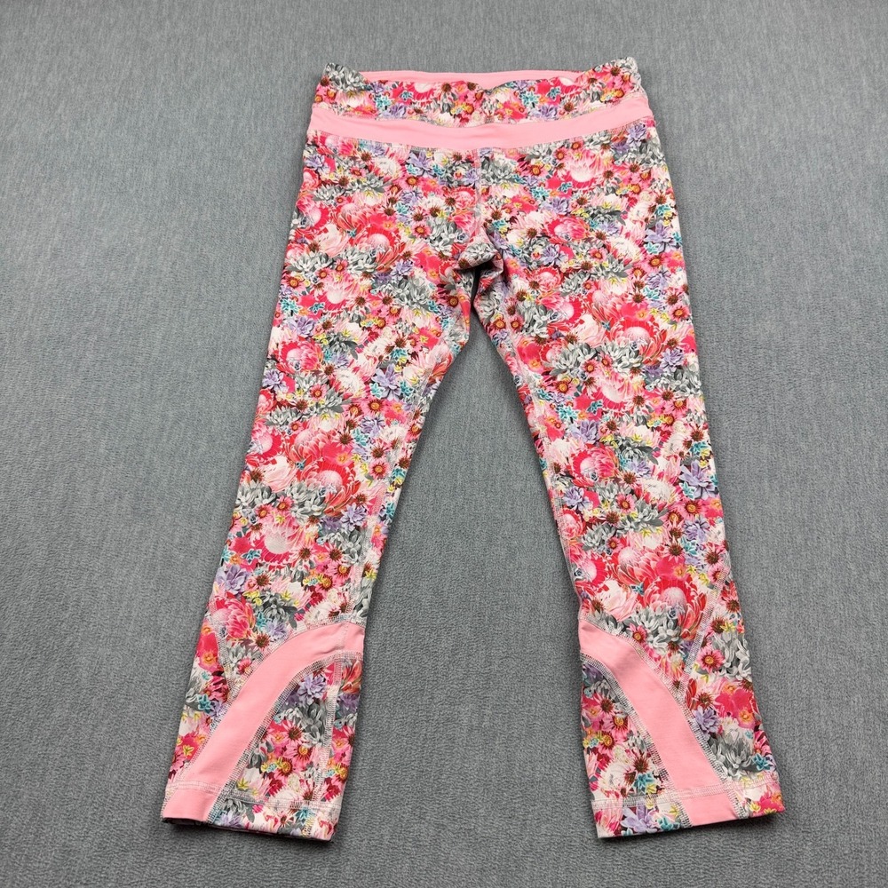 Lululemon Womens Leggings‎ 6 Pink Flowabunga Mini Crop II Run Inspire 22" Yoga